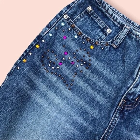 🌸 Vintage Y2K LA Blues Rhinestone Capri Jeans Sz 4 Mid Rise 100% Cotton 🌸 - Picture 6 of 8